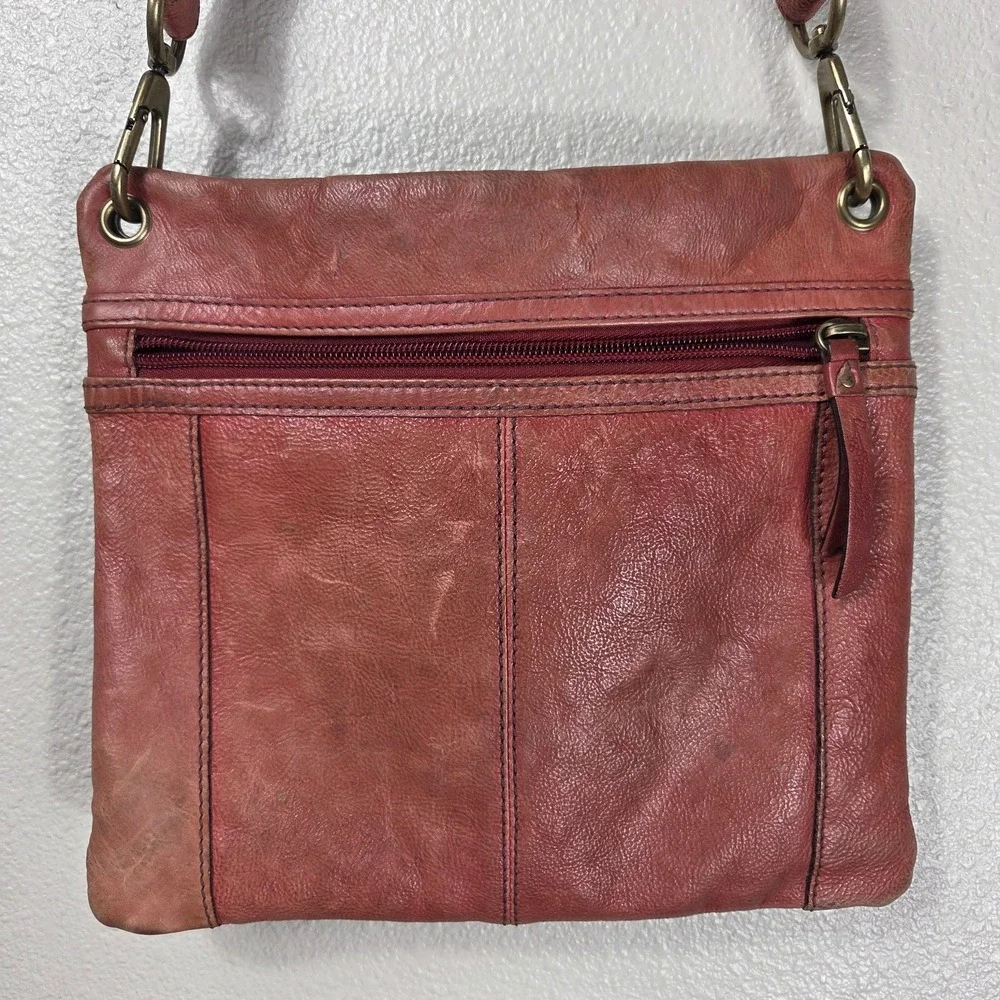 Fossil Brown Leather Crossbody Bag Organizer Pocket Zip Top Purse‎